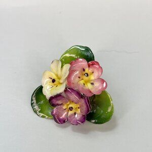 Cara China Staffordshire Floral Brooch Pin Purple Pink Flowers Porcelain MCM